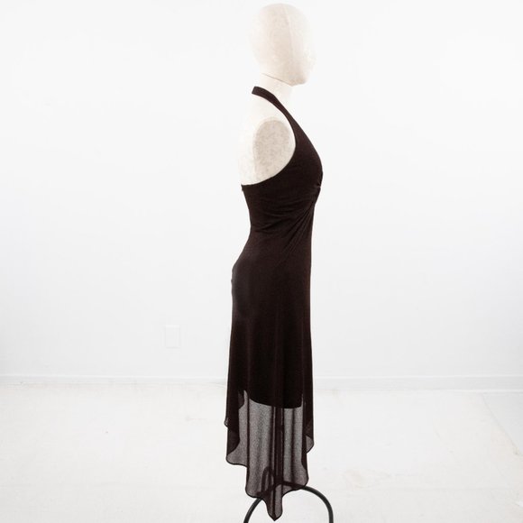 Vintage Y2K 4 Asymmetrical Halter Dress Brown - Picture 5 of 8